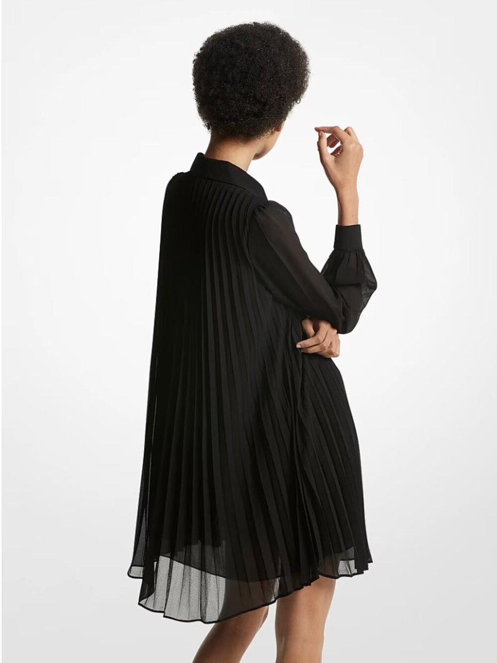 Michael Kors Georgette Pleated Mini Shirt Dress Black Size 6
